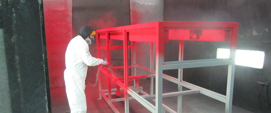 Red powder coated metal frame