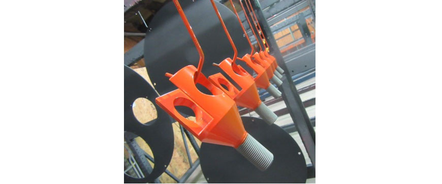 Orange powder coated pins and components